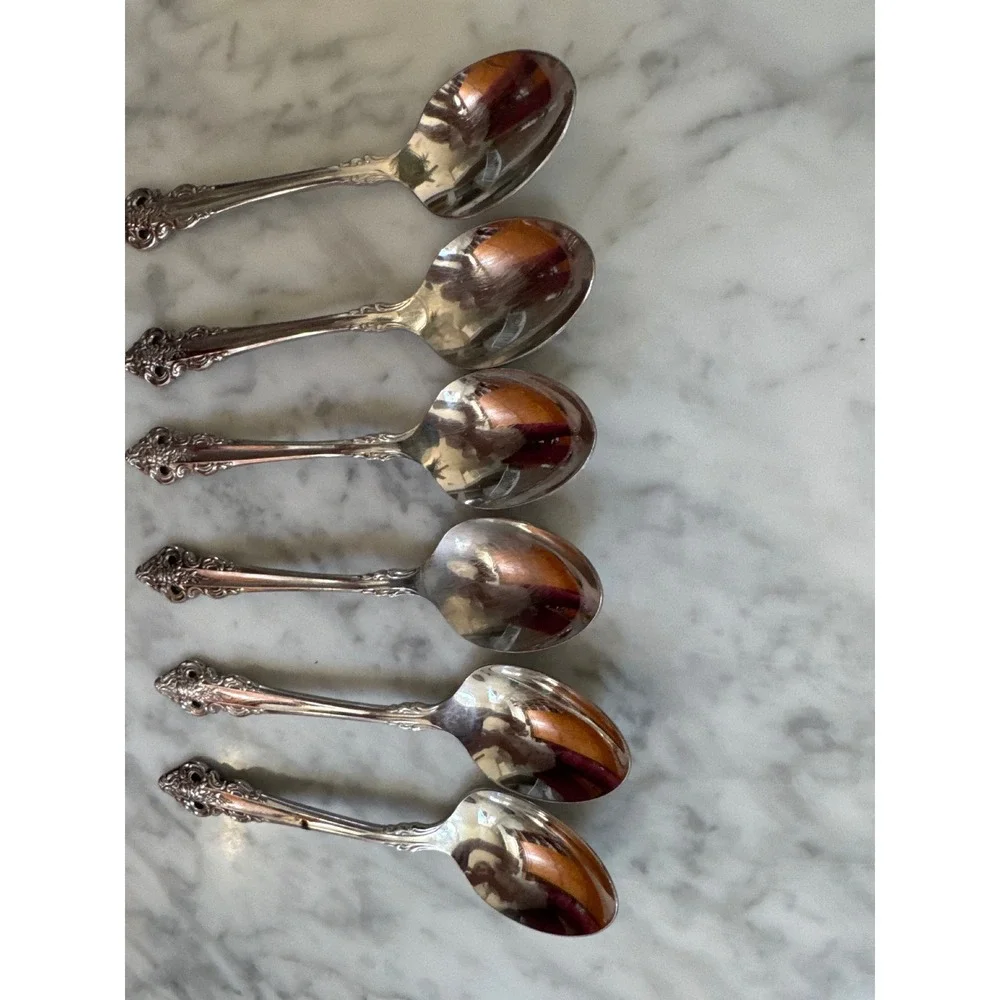Oneida Community Stainless Cherbourg Teaspoons Set of 6 Ornate Floral Flatware